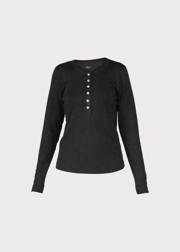 Madeline Rib Blouse - Black - BLUE